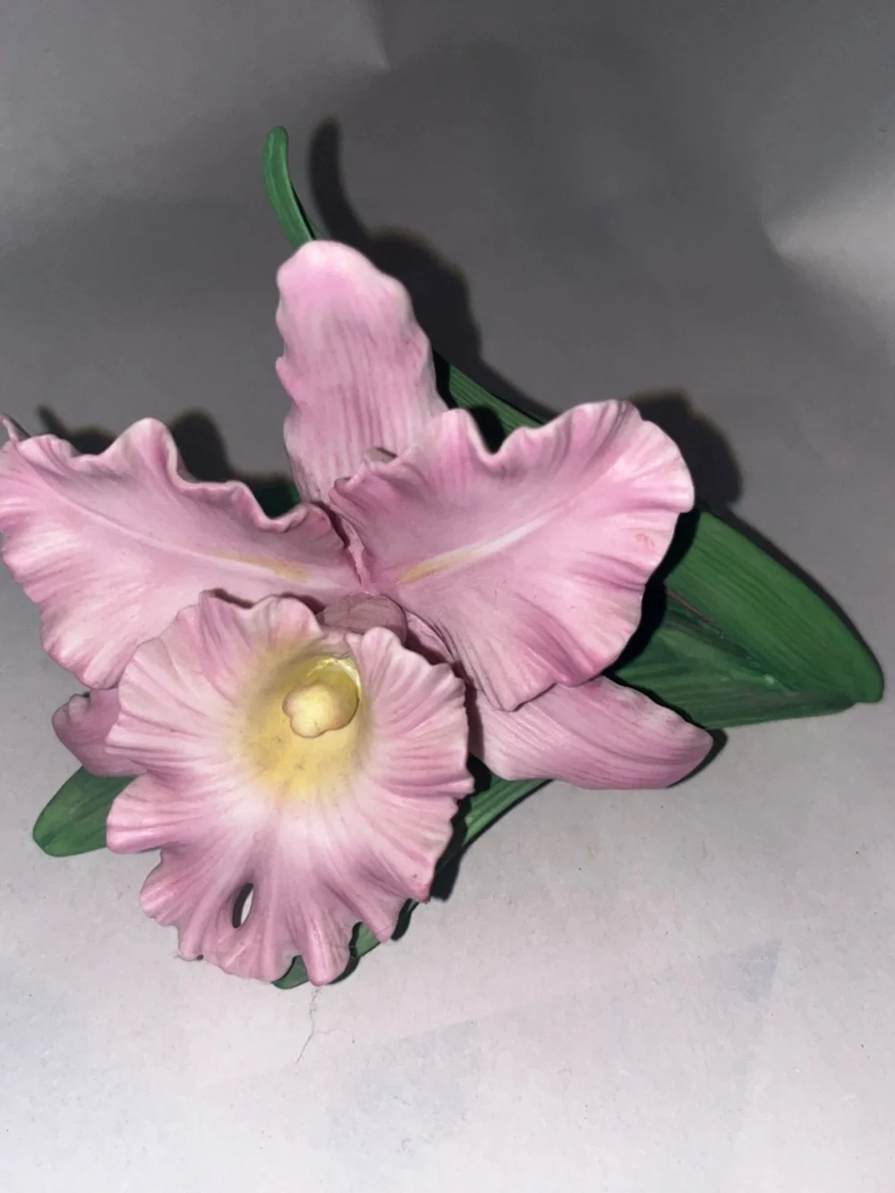 Lenox Pink and Yellow Porcelain Orchid Accent with Green Leaves
